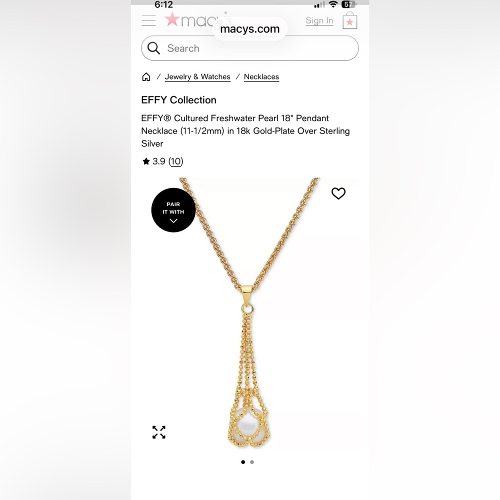 EFFY PEARL PENDANT NECKLACE